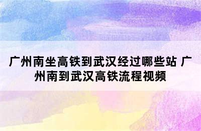 广州南坐高铁到武汉经过哪些站 广州南到武汉高铁流程视频